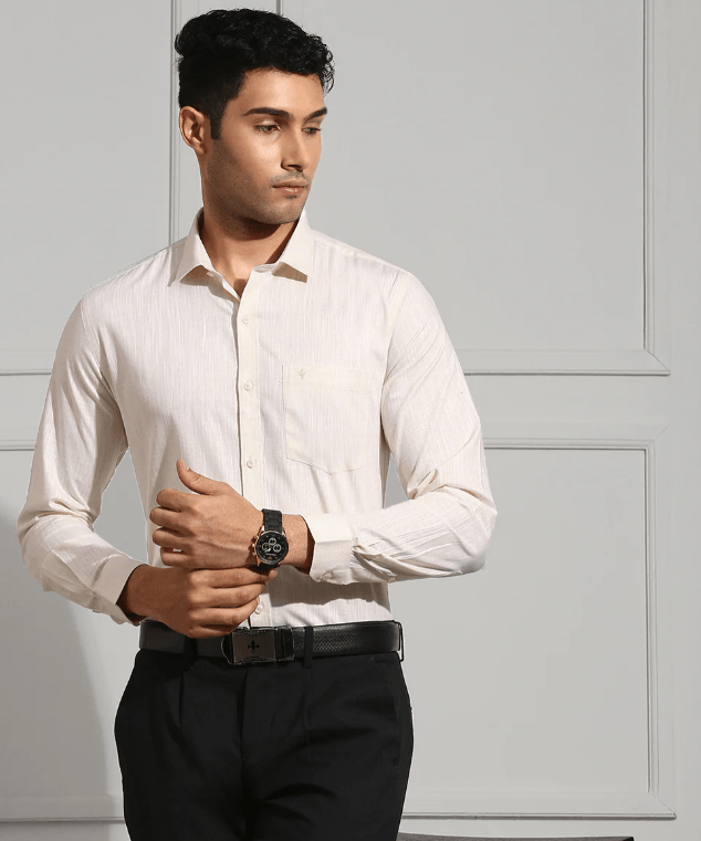 Men 100% Cotton Cream Shirt