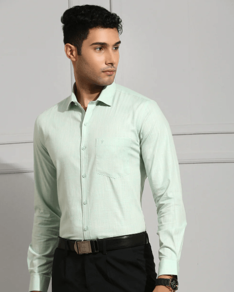 Men 100% Cotton Green Shirt