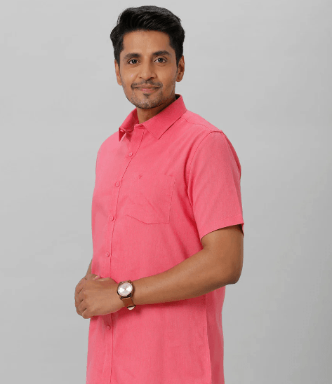 Men Cotton Rich Pink half Sleeves Shirt