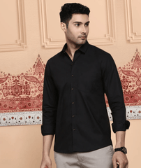 Mens Cotton Spandex 2 Way Stretch black Shirt