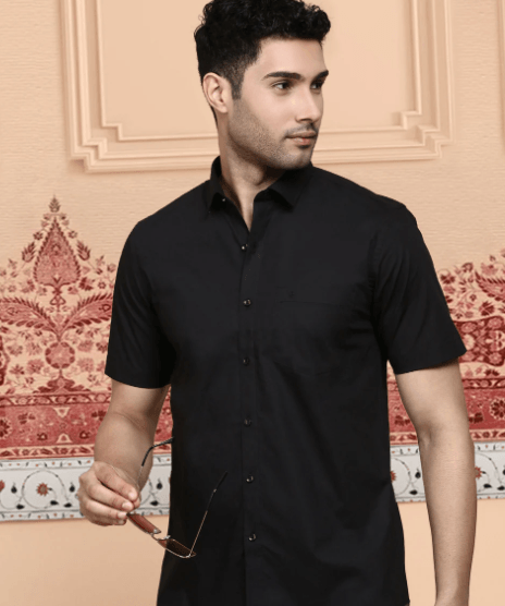 Mens Cotton Spandex 2 Way Stretch black Shirt