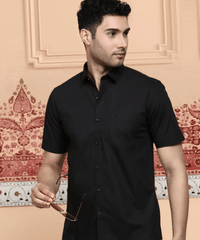 Mens Cotton Spandex 2 Way Stretch black Shirt