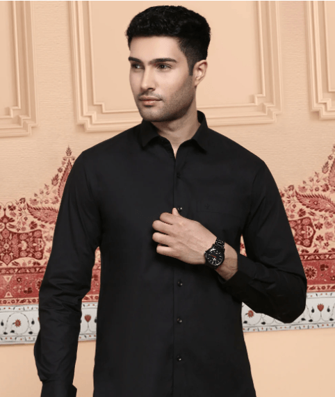 Mens Cotton Spandex 2 Way Stretch black Shirt