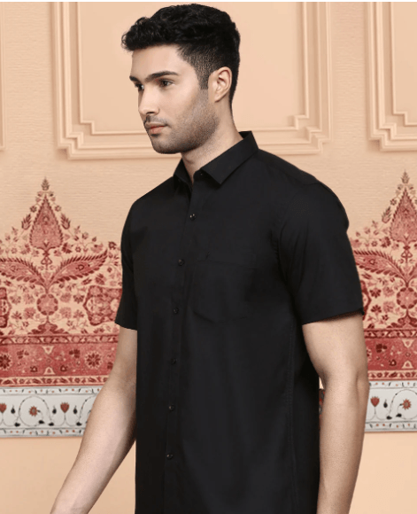 Mens Cotton Spandex 2 Way Stretch black Shirt