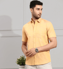 Men Cotton Shirt Orange