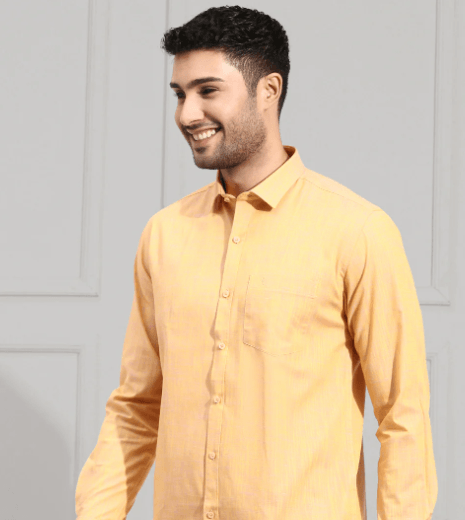 Men Cotton Shirt Orange