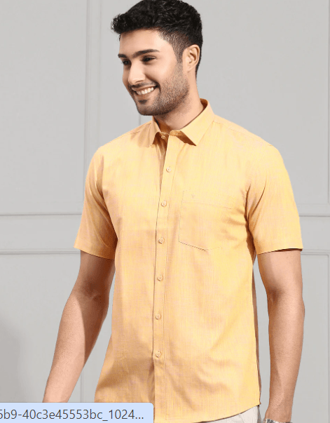 Men Cotton Shirt Orange