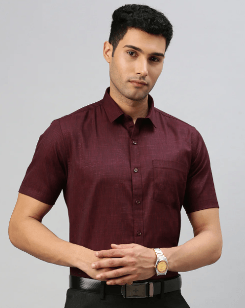 Men Cotton Blend Shirt Maroon