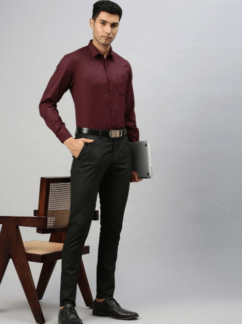 Men Cotton Blend Shirt Maroon