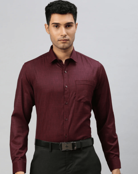 Men Cotton Blend Shirt Maroon