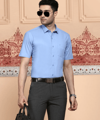 Men Cotton Spandex 2 Way Stretch Shirt blue - LY8