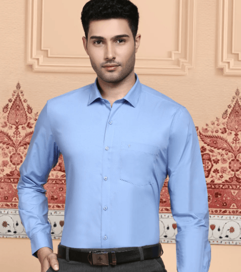 Men Cotton Spandex 2 Way Stretch Shirt blue - LY8