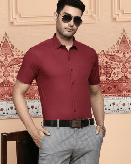 Mens Cotton Spandex 2 way Stretch Shirt Maroon- LY6