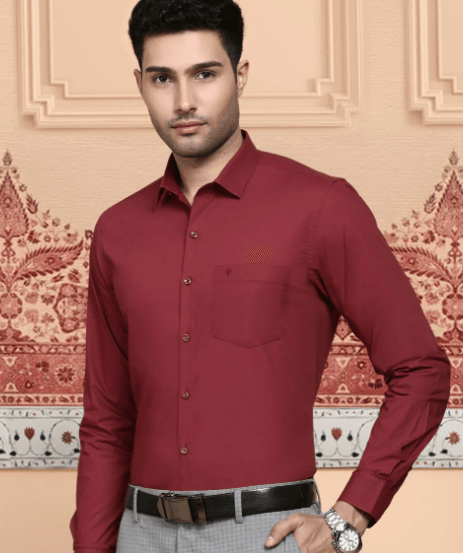 Mens Cotton Spandex 2 way Stretch Shirt Maroon- LY6