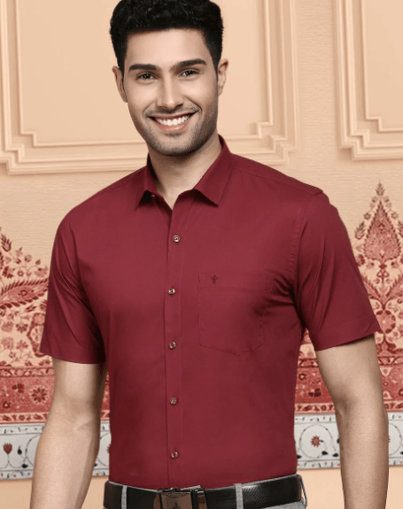 Mens Cotton Spandex 2 way Stretch Shirt Maroon- LY6