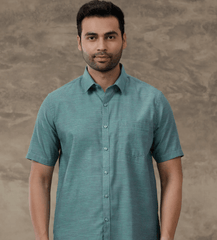 Mens Cotton rich Shirt Greenish Green TxA2 TDS