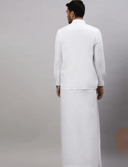 Mens Double Dhoti White with Gold Jari 2" Gold Special Plain