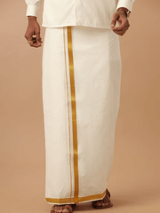 Mens Double Dhoti Cream with Gold Jari 1" Samskara