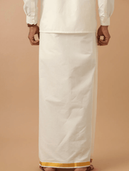 Mens Double Dhoti Cream with Gold Jari 1" Samskara