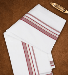 Men Premium Hand loom Dhoti Maroon With Silver Fancy Border