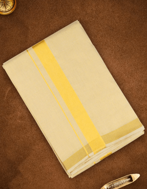 Men Premium Hand loom Dhoti Gold