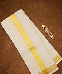 Mens Premium Hand loom Tissue Double Dhoti with Gold Jarit Border 110034