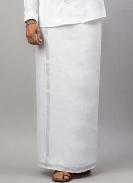 Men Premium Pure Linen Double Dhoti European Gift White Rama