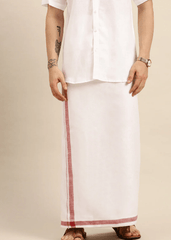 Men Premium Pure Linen Double Dhoti White 770 Maroon