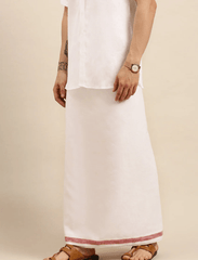 Men Premium Pure Linen Double Dhoti White 770 Maroon