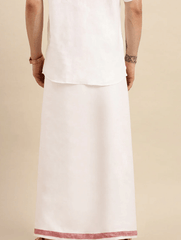 Men Premium Pure Linen Double Dhoti White 770 Maroon