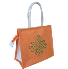 Tendrils Jute Lunch Bag With Zip