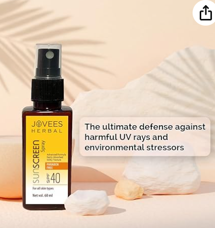 Jovees Herbal Sunscreen Spray SPF 40 | UVA + UVB Protection | For Men & Women, All skin types | 60ml