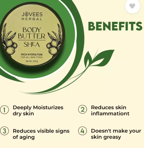 Jovees Shea Body Butter for Dry & Rough Skin | Deep Nourishment, Non-Sticky (200GM)